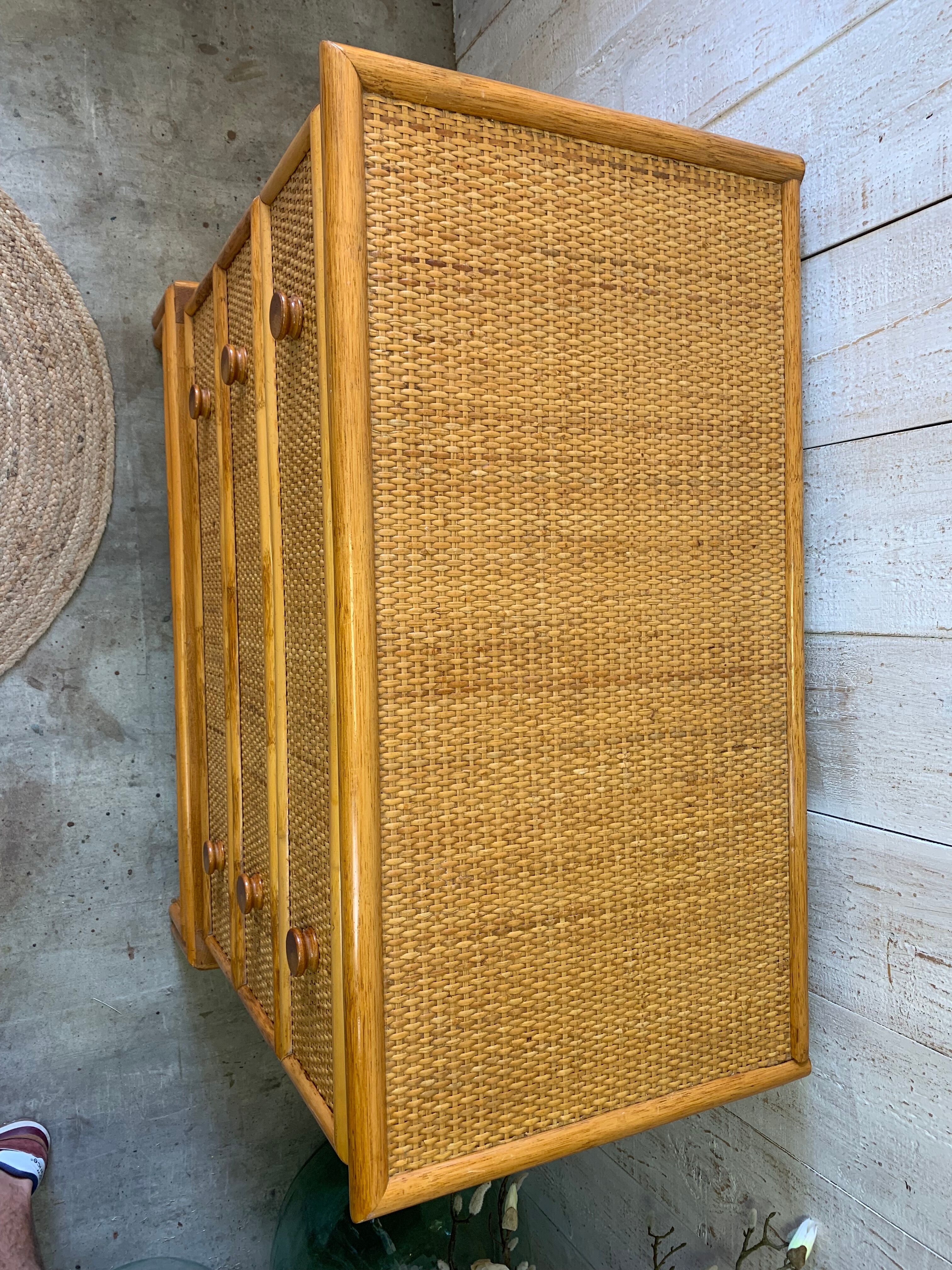 Vintage rattan chest of drawers