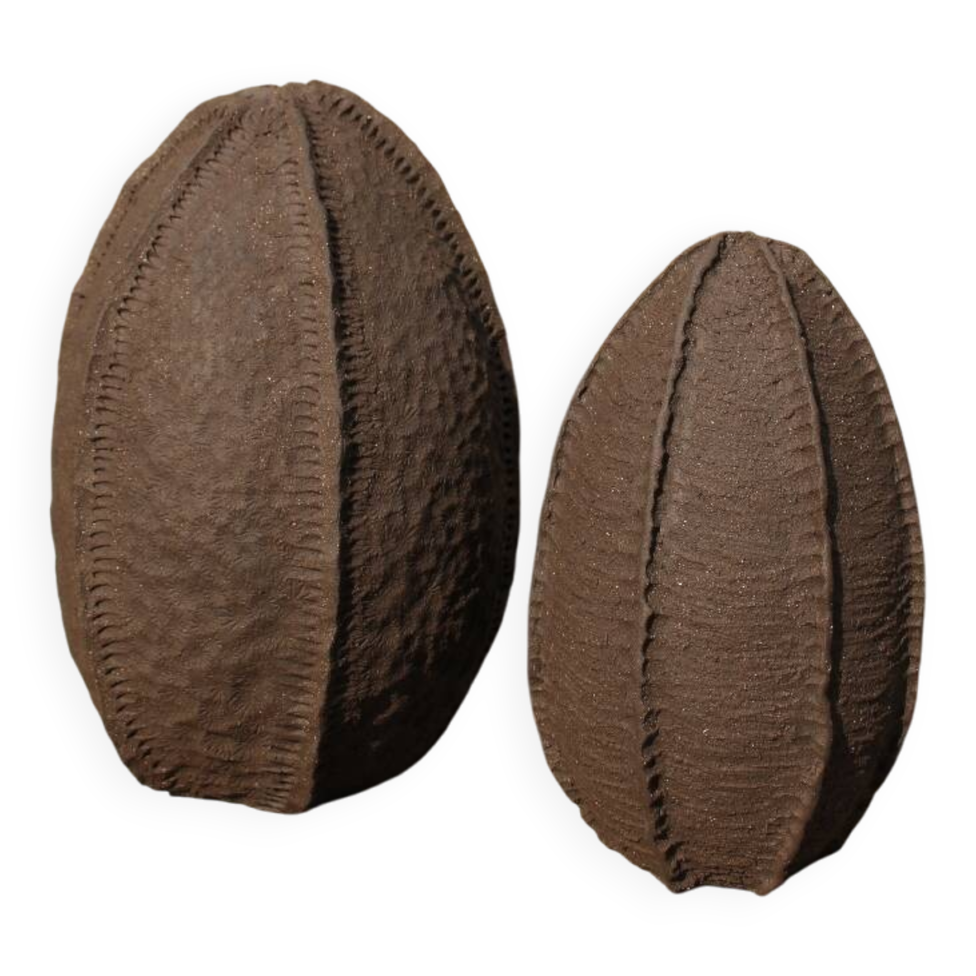 Duo sculpture art design egg planet ceramic black stoneware chamotte signé