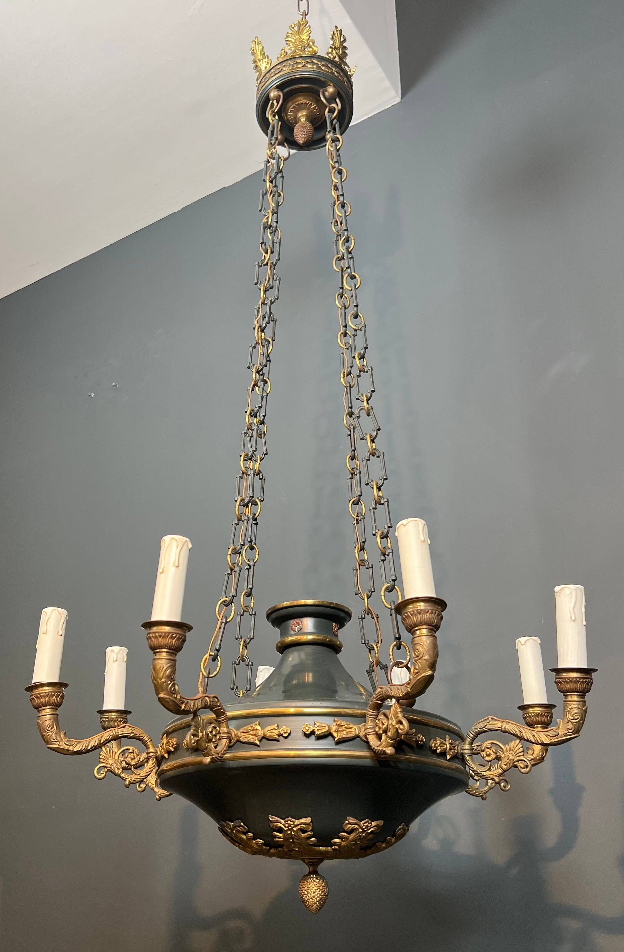 Important lustre de style Empire en bronze et tôle verte