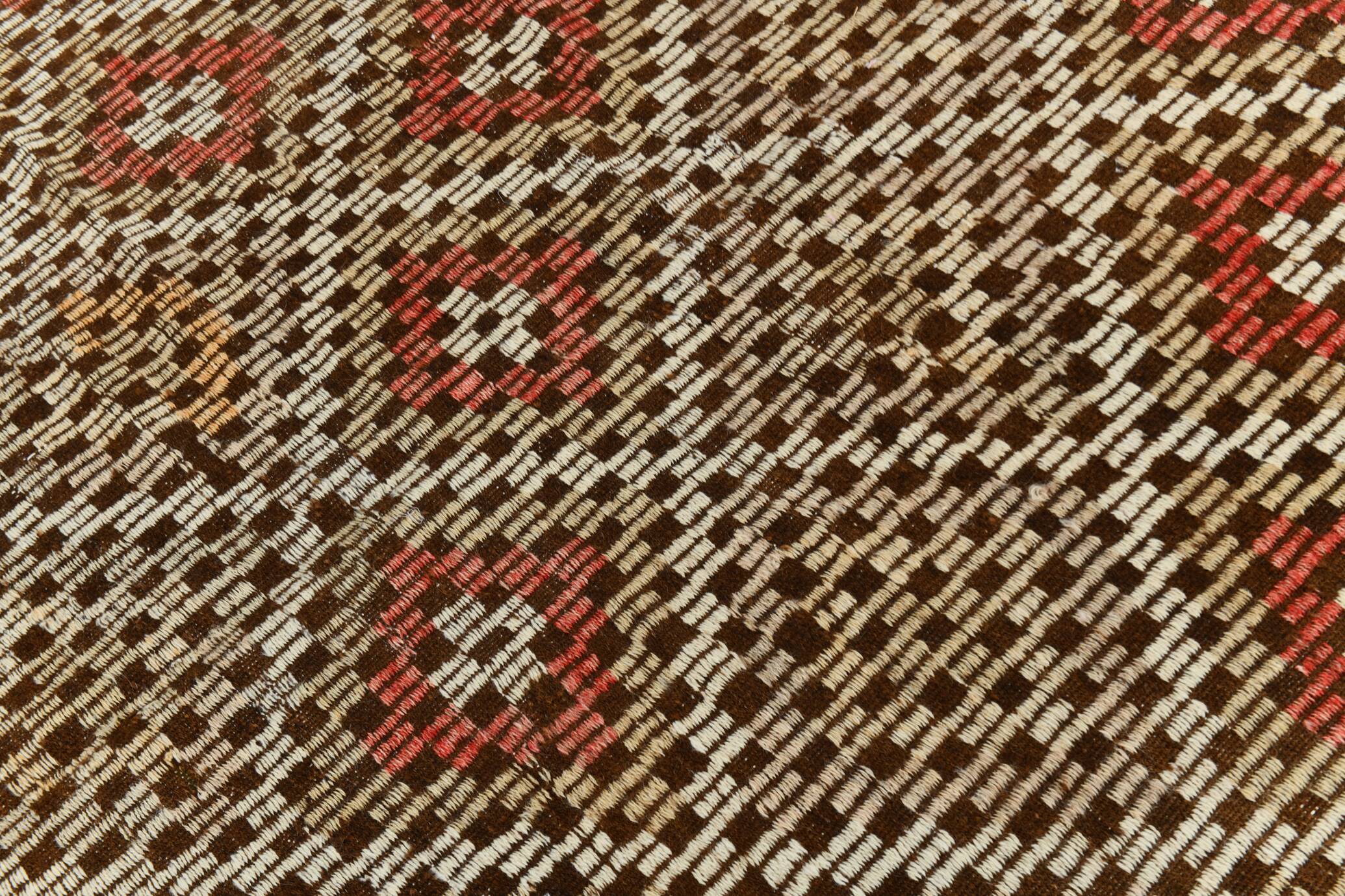 Green & Red Details Vintage Kilim Rug, Oushak Area Rug, 233x300Cm