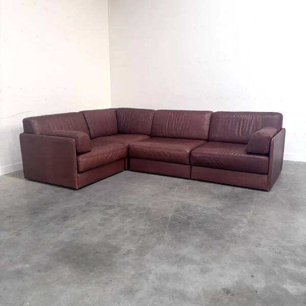 Brown leather modular sofa by De Sede; DS76, 1970s (corner)