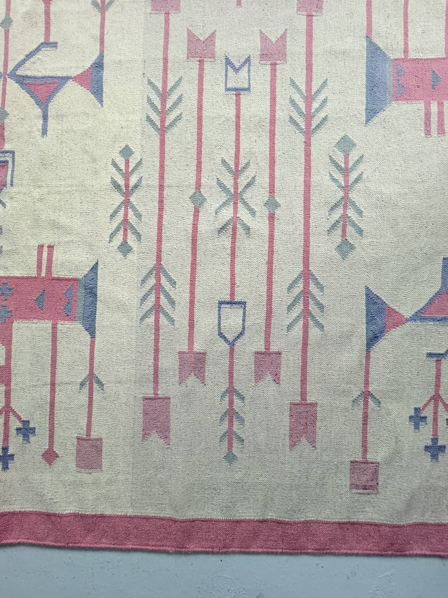 Vintage kilim rug, wool and cotton, folk art style, Poland, 1970s