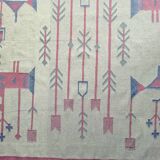 Vintage kilim rug, wool and cotton, folk art style, Poland, 1970s