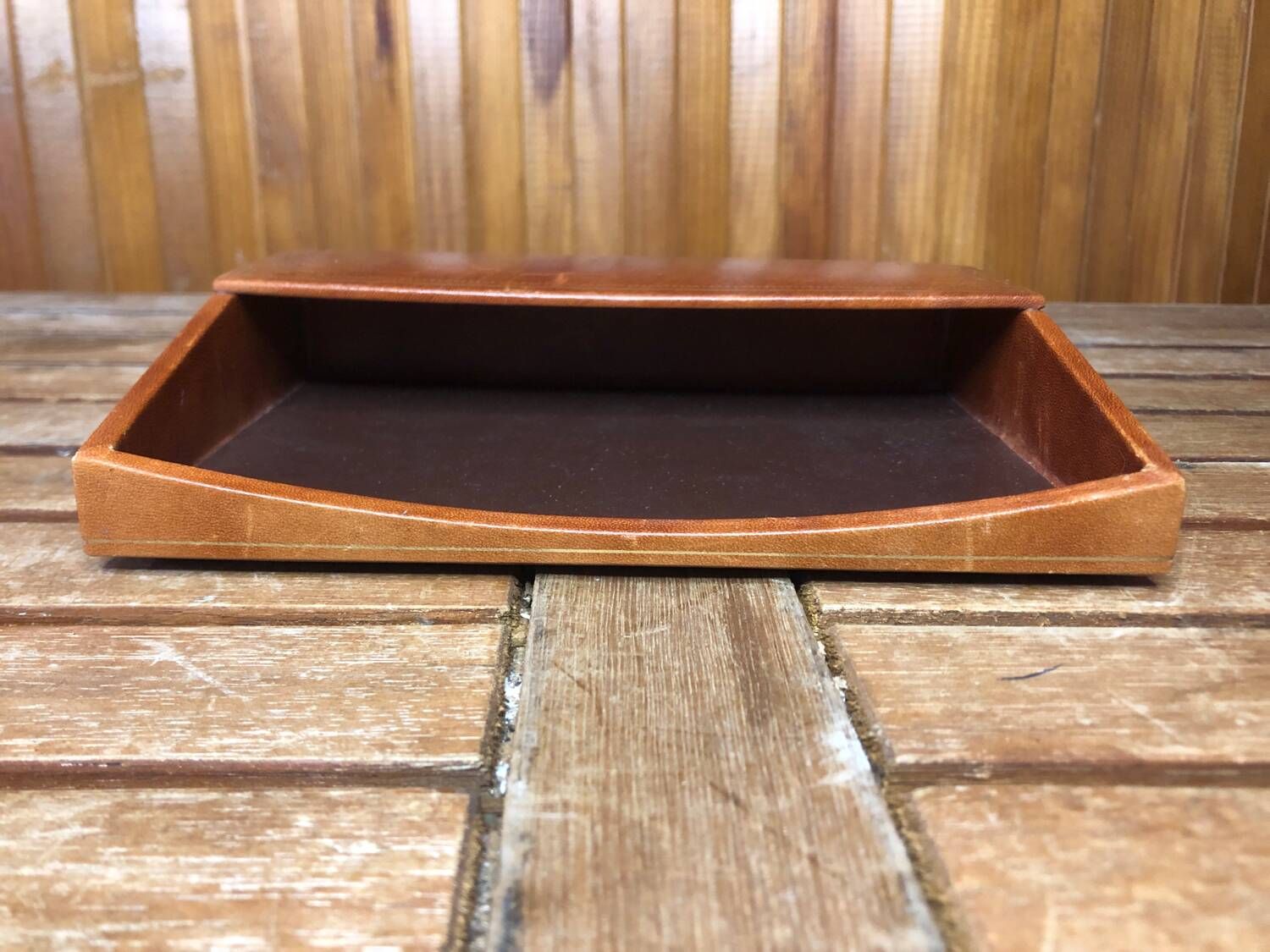 Old lancel paris card holder brown embossed leather desk accessories
