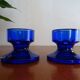 Pair of cobalt blue molded glass candle holders