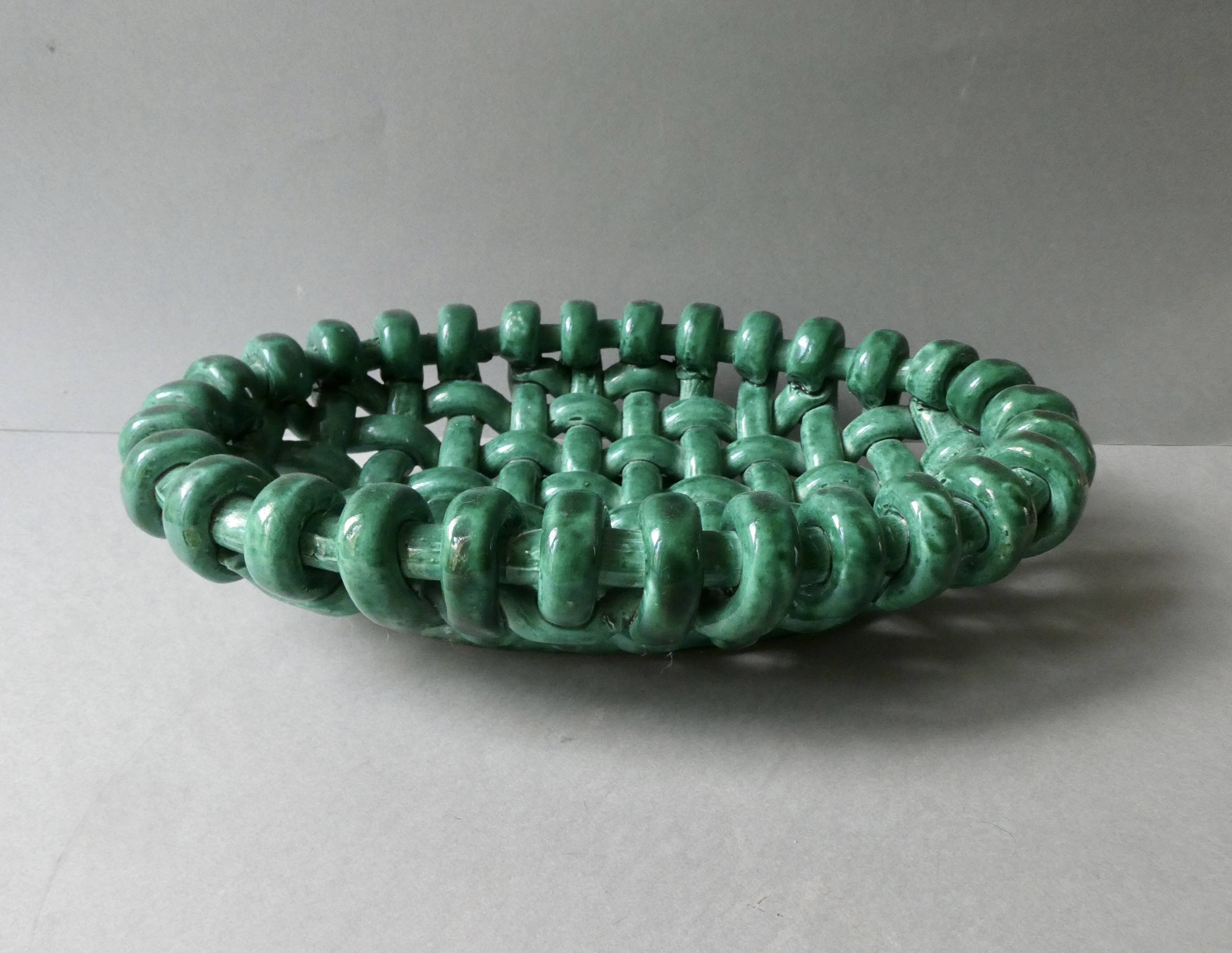 Woven ceramic basket signed Jérome Massier Vallauris