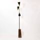 Large 3-light floor lamp in metal, brass and solid wood, 197cm.