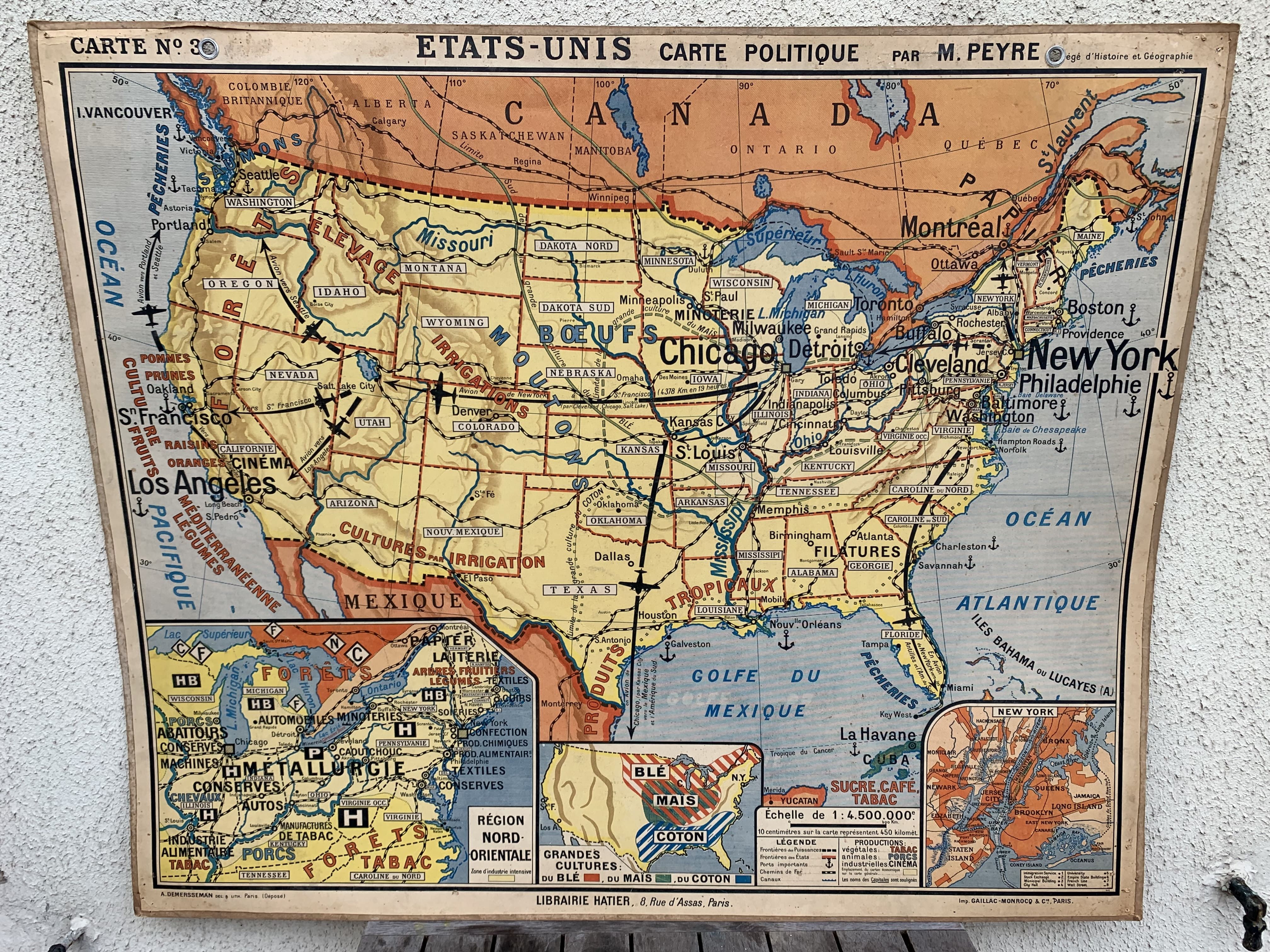 Vintage school map united states n°33 editions hatier by m.peyre