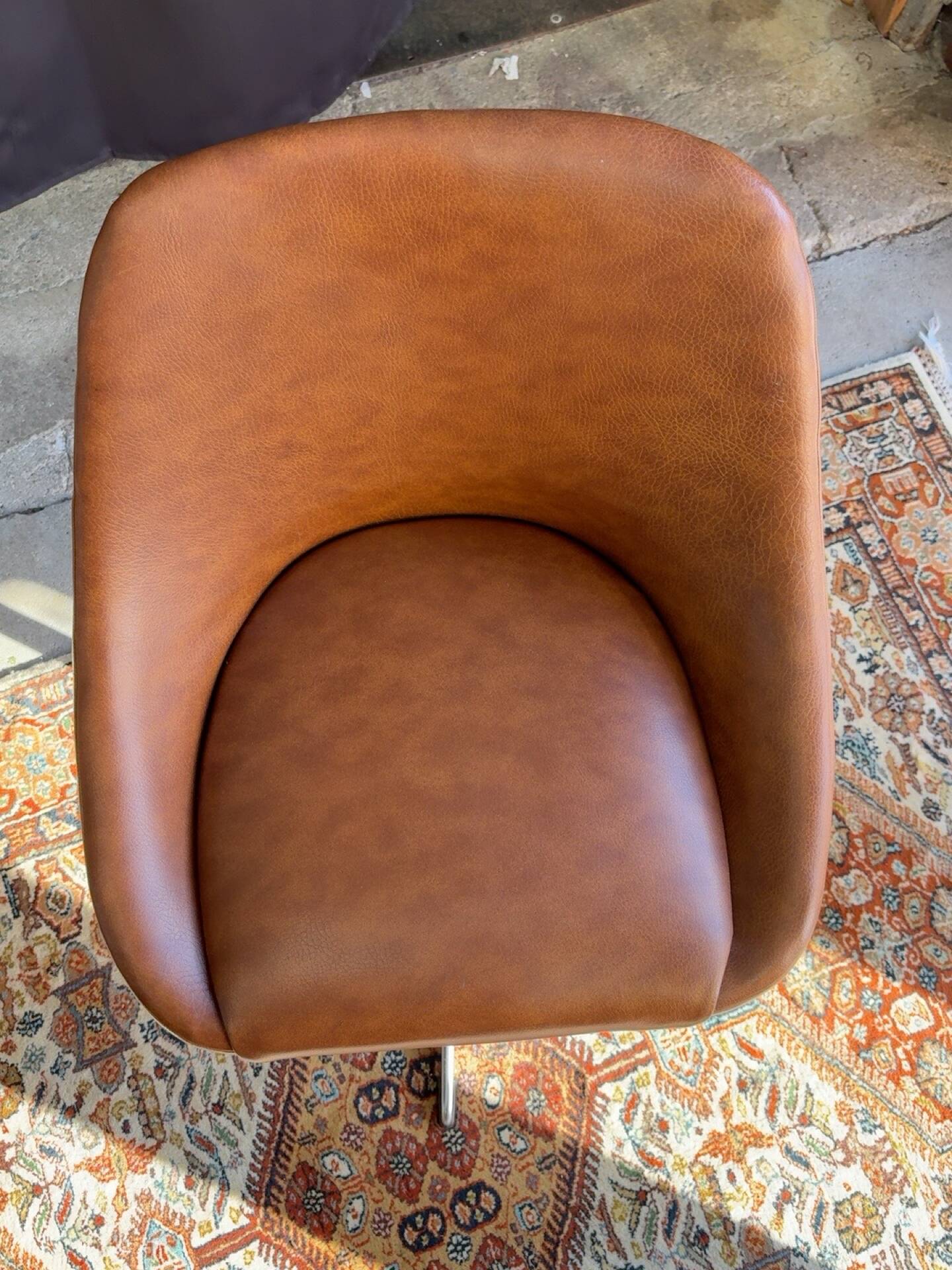 Vintage swivel office chair in cognac faux leather – 1970s