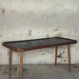 Wooden coffee table with wicker border
