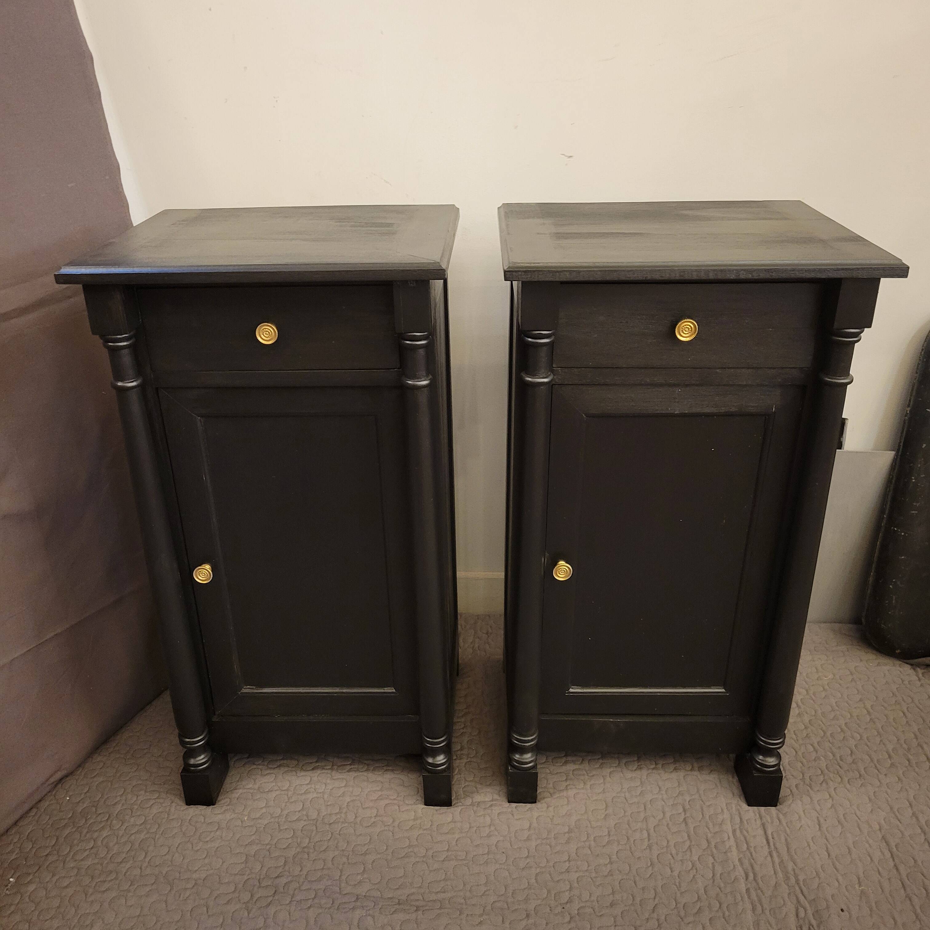 Pair of black patina bedside tables