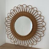 Vintage wicker rattan sun mirror