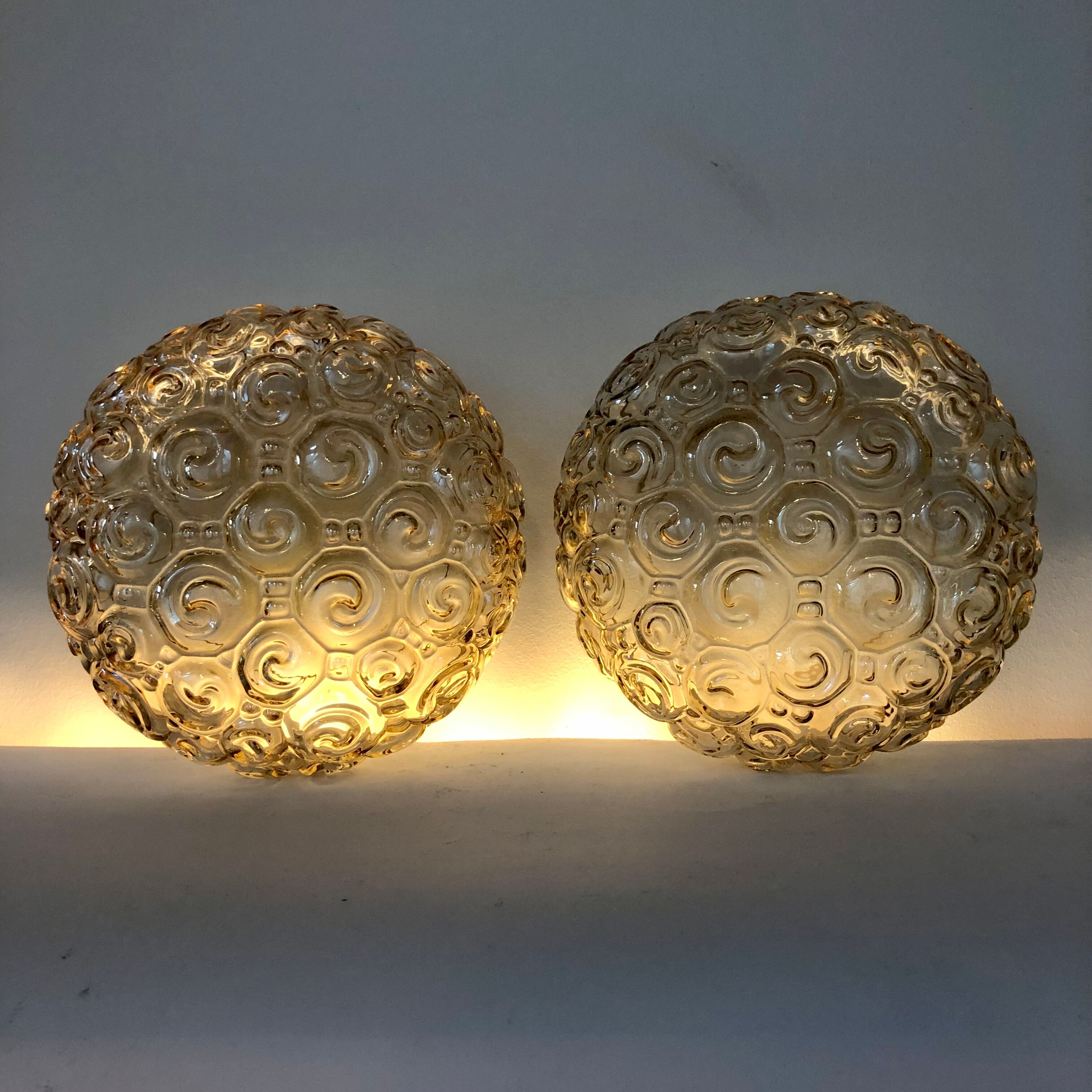2 snail wall lamps amber glass by Helena Tynell 1960