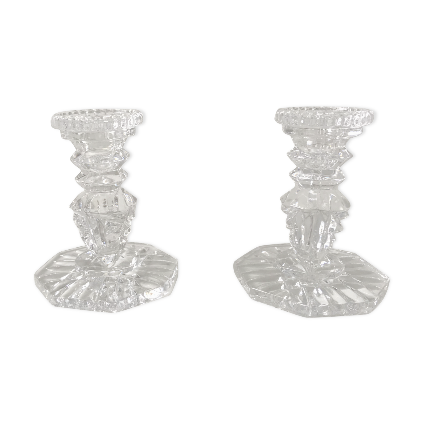 Duo of vintage crystal candle holders