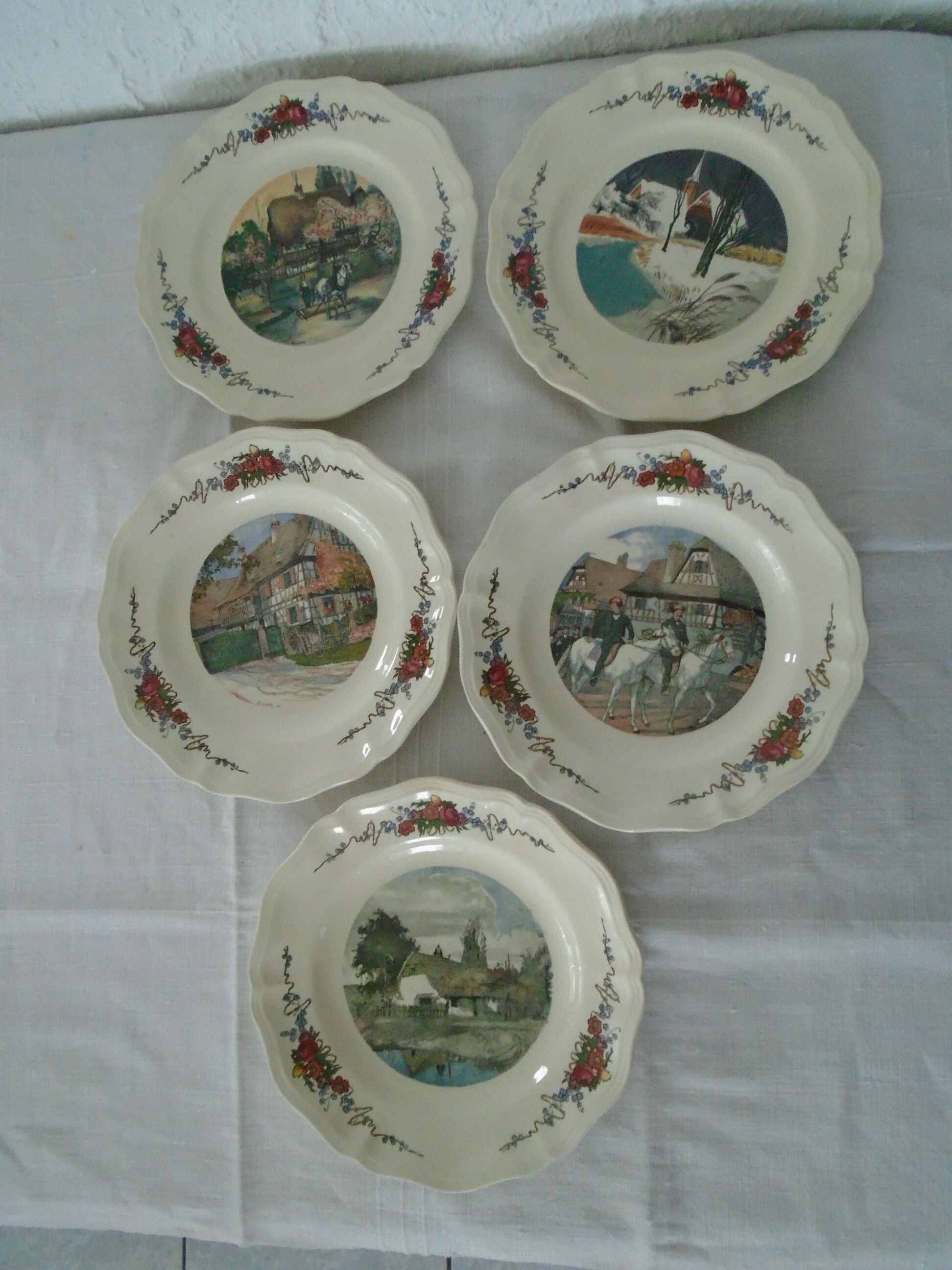 5 Plates Obernai Loux Sarreguemines ancient earthenware
