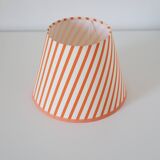 Candlestick lamp, Antique turned wooden base & Striped lampshade