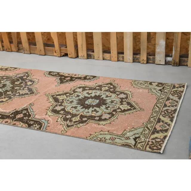 1970s Vintage Turkish Hand-Knotted Wool & Cotton Orange Runner Rug 81x386