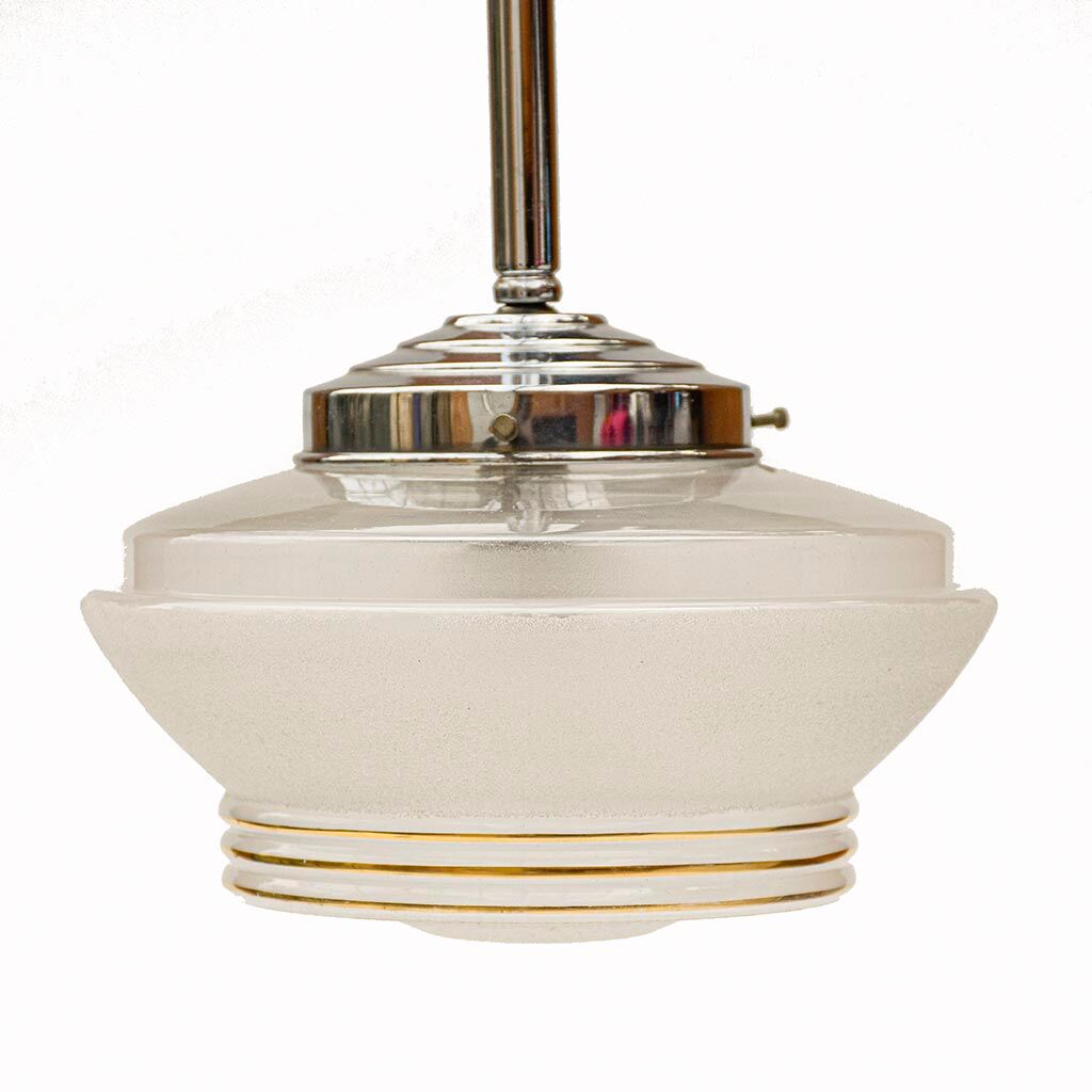 Hanging lamp round ball in vintage art deco gold frosted glass