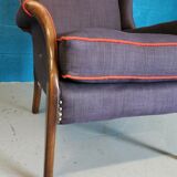 Vintage armchair teak 1960 years covered with violet