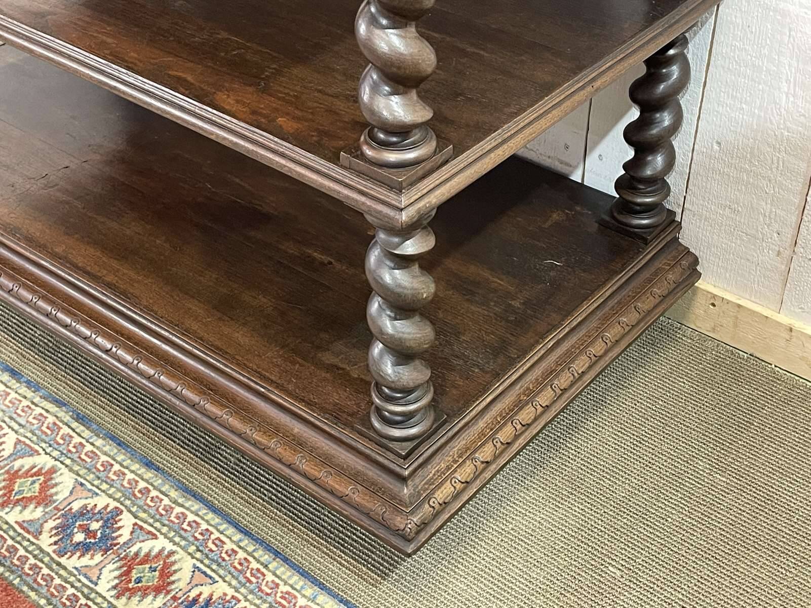 Henry II late 19th century oak serving trolley - top opens into a dresser