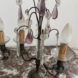 pair of chandeliers, lamp, silver-plated metal, crystal, tassels, florets, pendant, rosettes