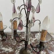 pair of chandeliers, lamp, silver-plated metal, crystal, tassels, florets, pendant, rosettes