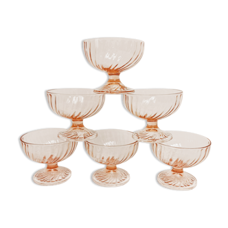 Set dee 6 coupes à glace en verre rose rosaline
