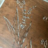 Antique pedestal table with engraved wooden top (birds) and sky blue base