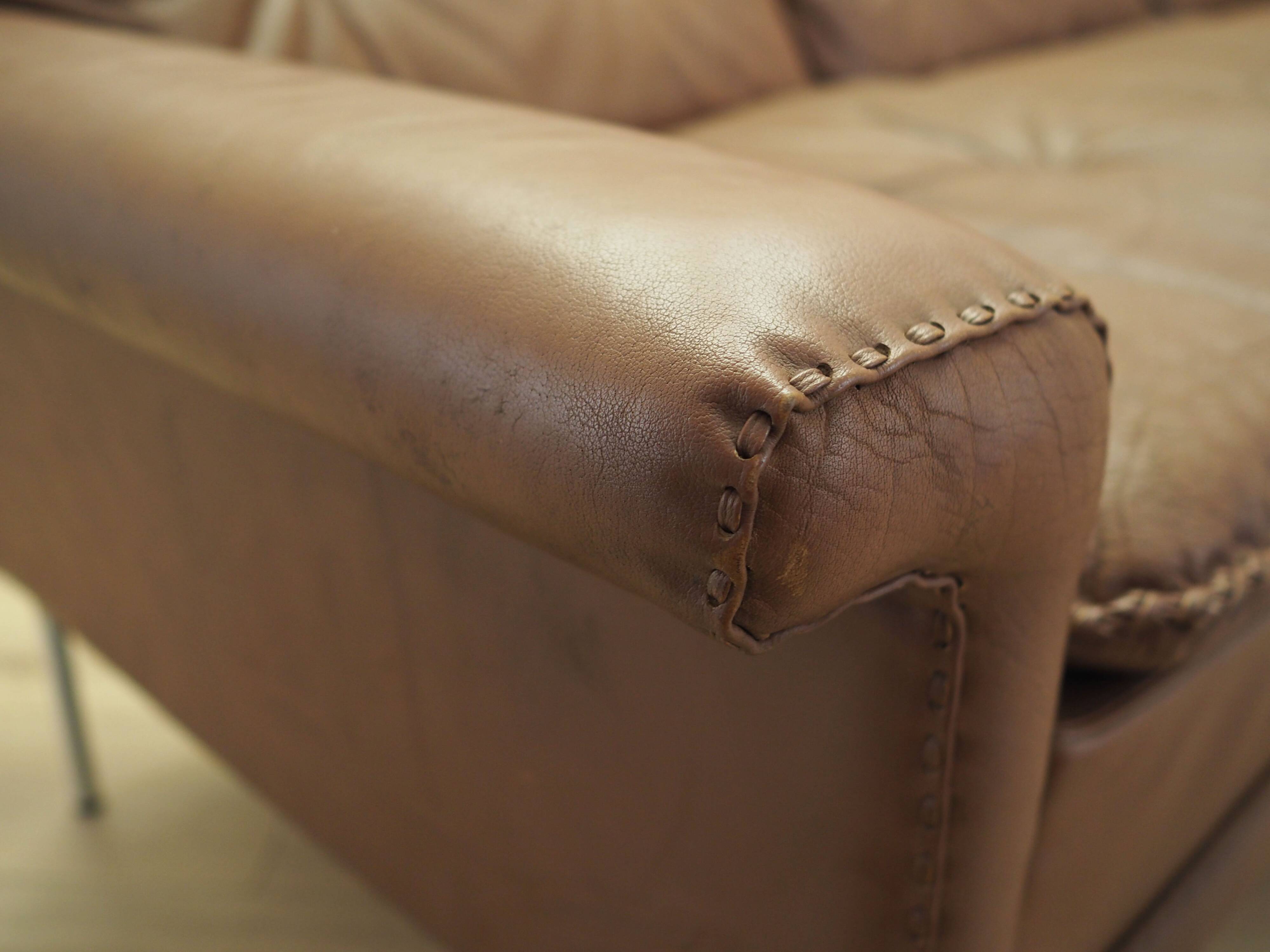 Brown leather sofa, Danish design, 1960s, manufactured by AS Vejen Polstermøbe
