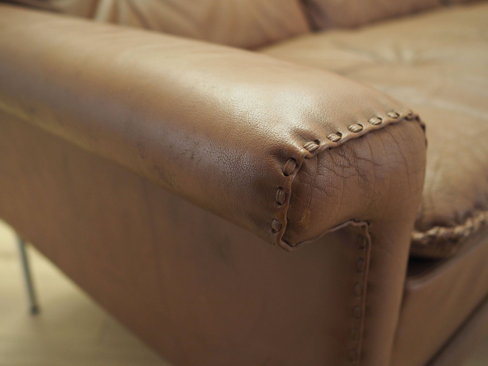 Brown leather sofa, Danish design, 1960s, manufactured by AS Vejen Polstermøbe