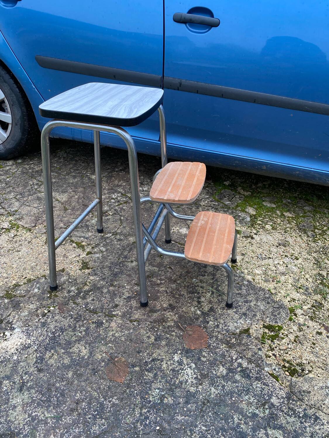 Modular white formica folding step stool from the 70s