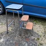Modular white formica folding step stool from the 70s