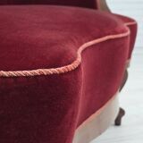 Canapé danois 2 places des années 1930, velours d'ameublement, bois de frêne, retapissé.