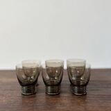 Set of 6 vintage 70s glasses with smoked grey ring feet