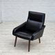 1970s, Danish armchair, black artificial leather, teak wood legs.