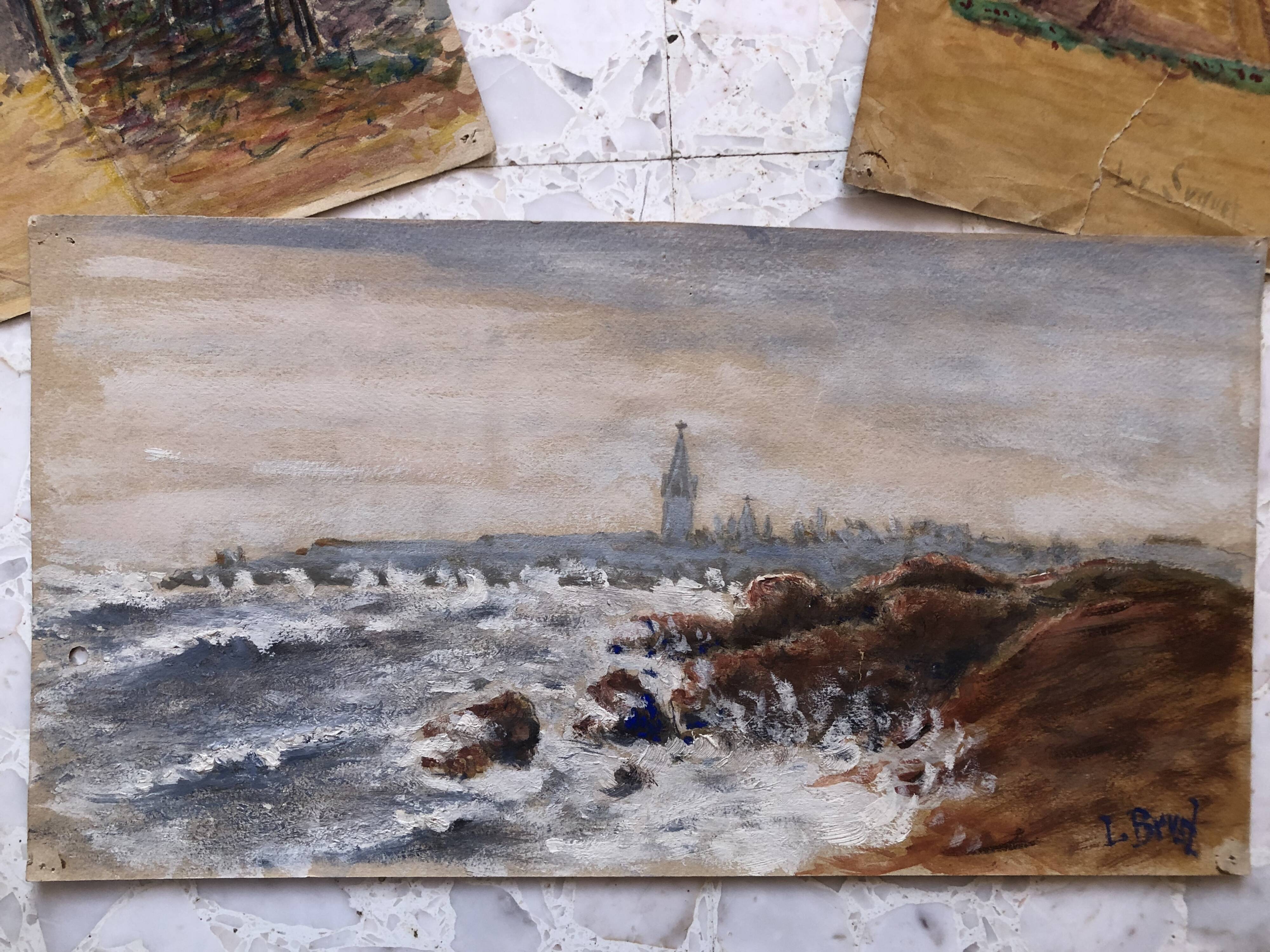 Set of 4 watercolors 1920 cannes, l. bruel, le suquet la corniche island st honorat bay alpes maritimes 06