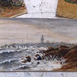 Set of 4 watercolors 1920 cannes, l. bruel, le suquet la corniche island st honorat bay alpes maritimes 06