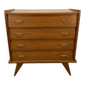 Commode pieds compas années 50 bois blond