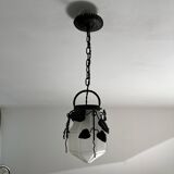 Antique glass and wrought iron pendant light with ivy decor Art Deco chandelier globe