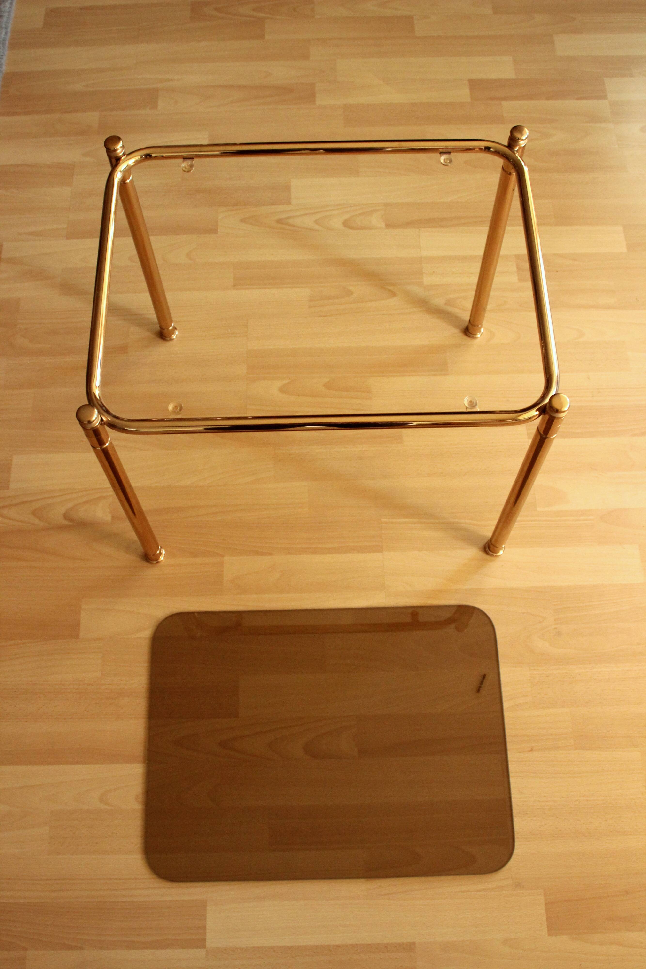Space Age brass side table with smoked glass plate - Vintage