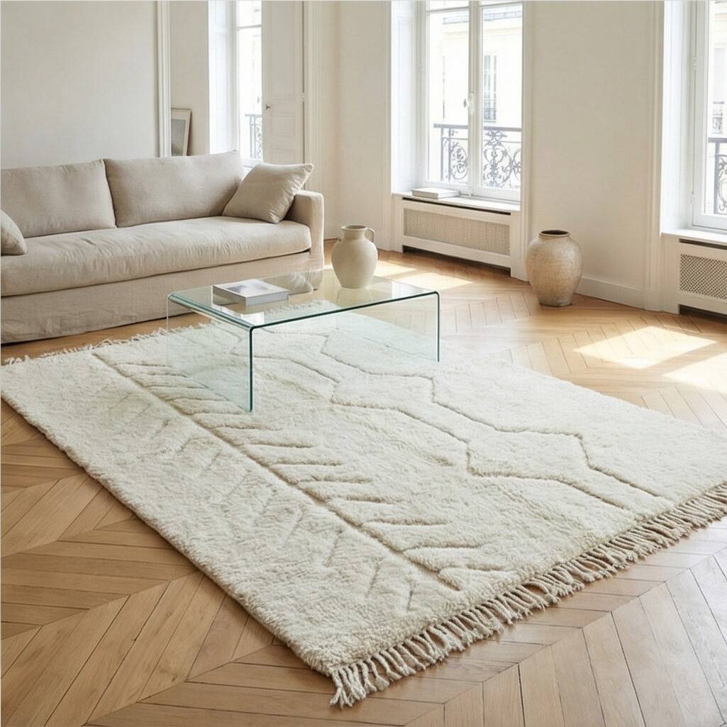 Handmade Moroccan rug white 130x190 cm
