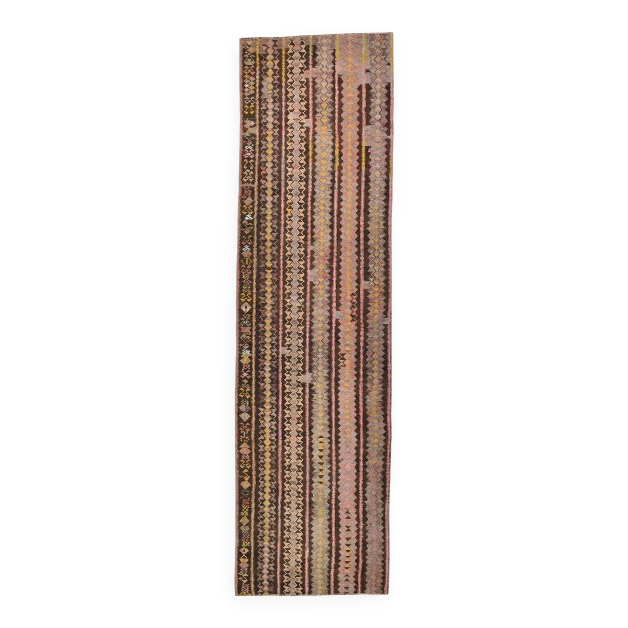 3x10 Pink & Brown Tribal Kilim Runner Rug, 88x313Cm