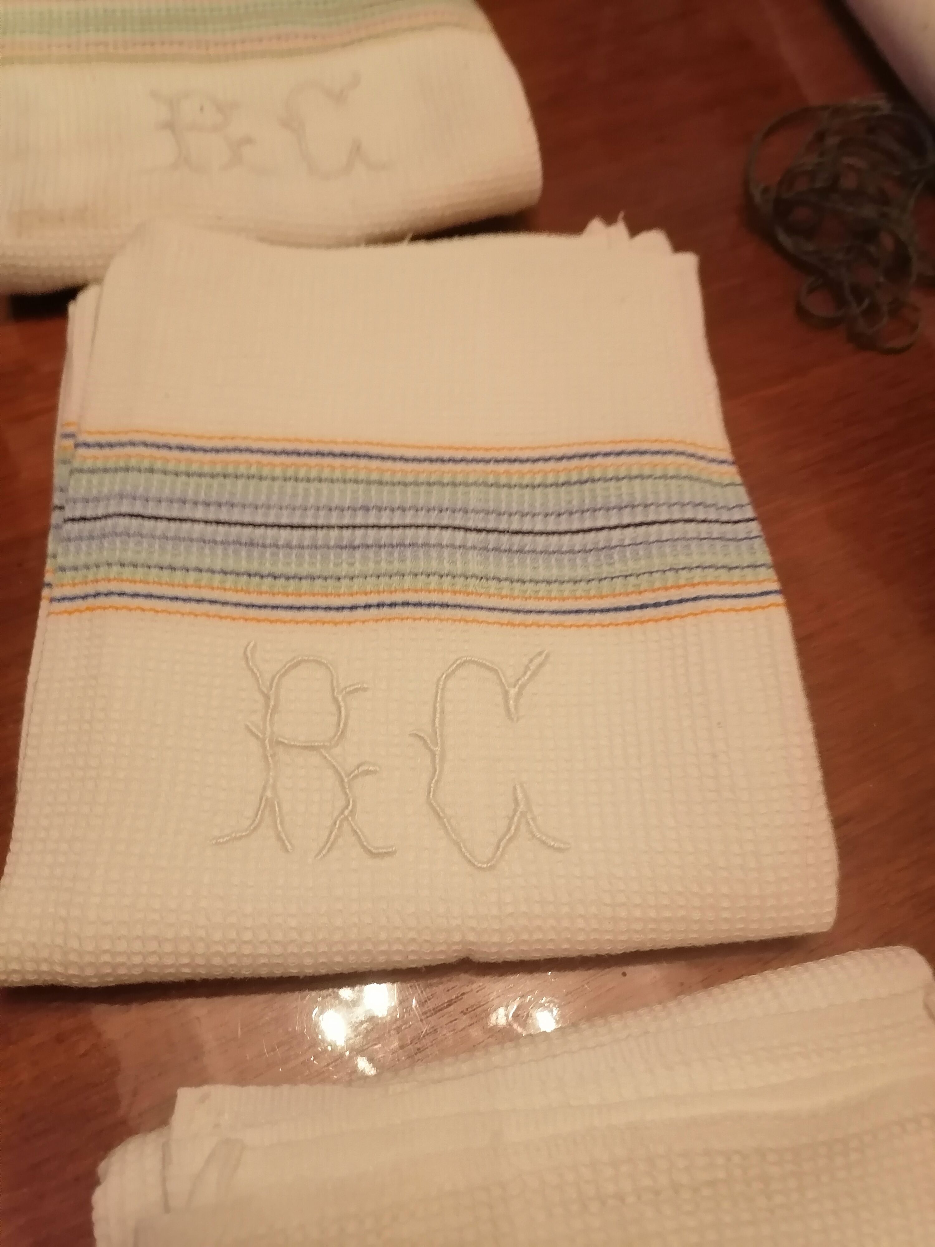 Lot 6 towels toilet honeycomb white 1900.1930 embroidered