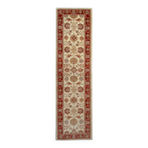 Tapis de couloir traditionnel en laine noué à la main, crème, rouge, tapis afghan pour la maison.
