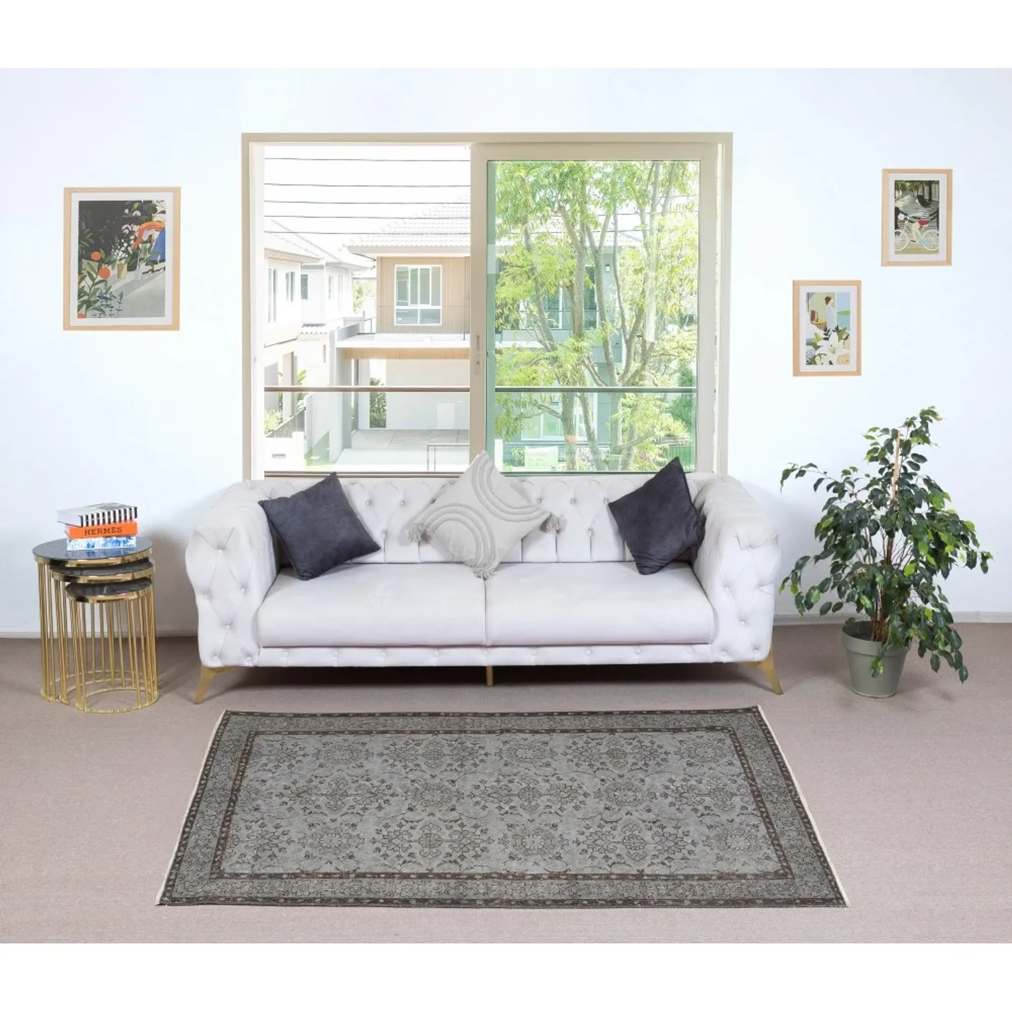 Vintage Handmade Wool Rug. Gray Turkish Area Rug for Modern Home and office