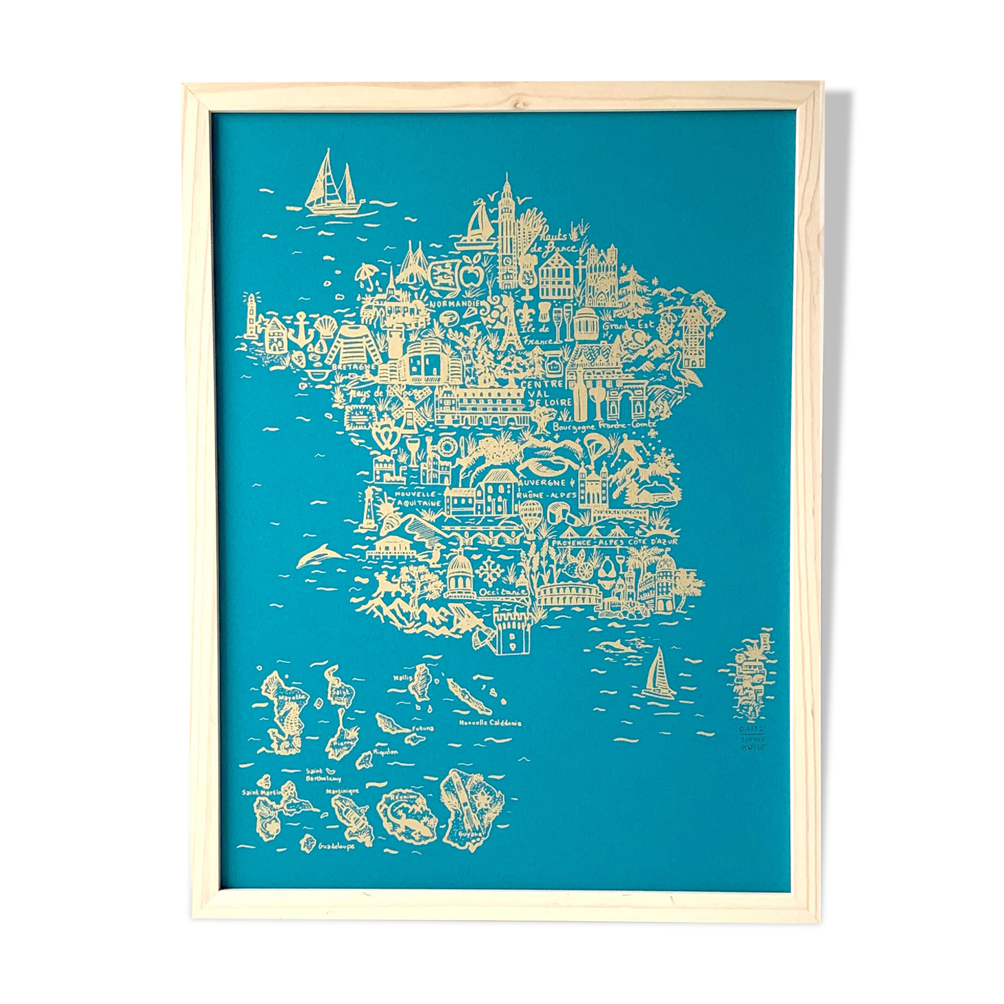 France turquoise & gold screen printing