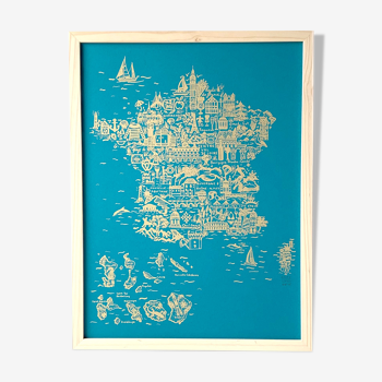 France turquoise & gold screen printing