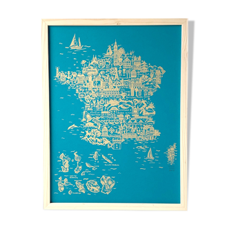 France turquoise & gold screen printing