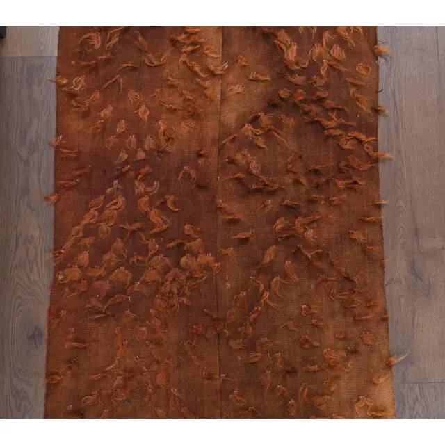 Vintage Turkish Hand-Knotted Wool Cotton Brown Kilim Area Rug 69x133