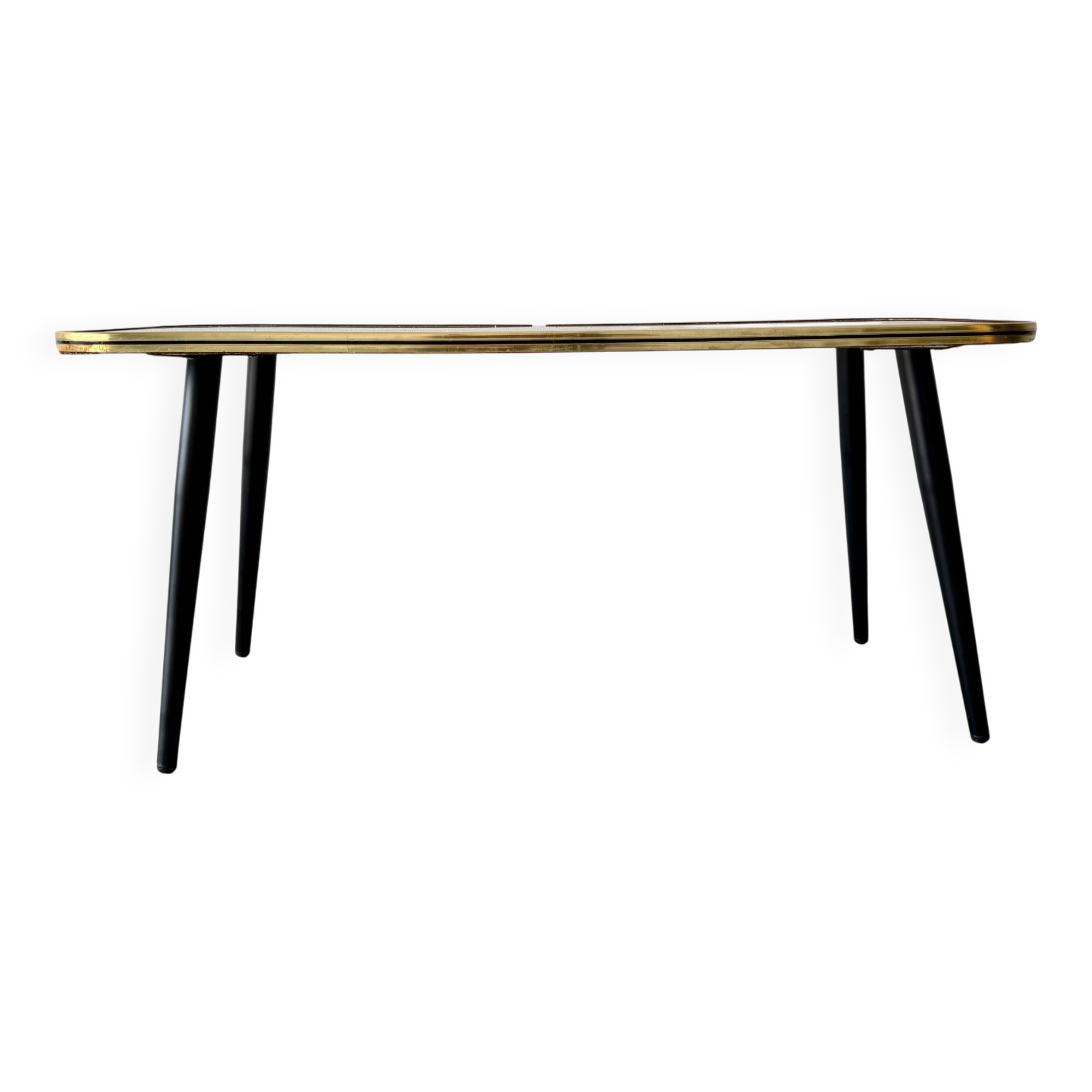 Vintage Coffee Table Floral Glass Top Tapered Legs